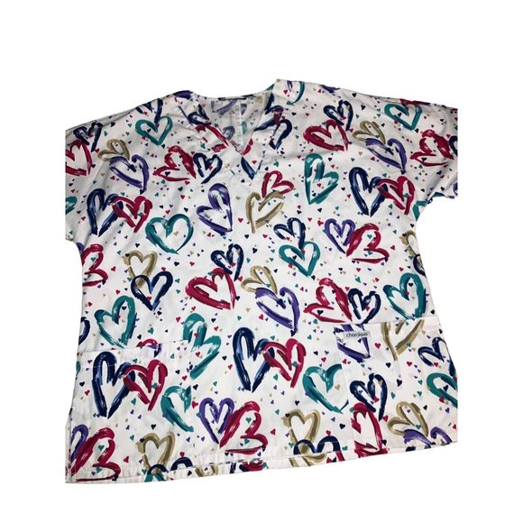 Cherokee Heartbeat Print V-Neck Scrub Top - Picture 2 of 10